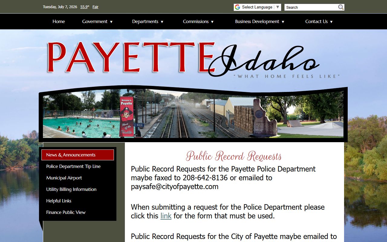 Payette County arrest records and court charges City of Payette police records request