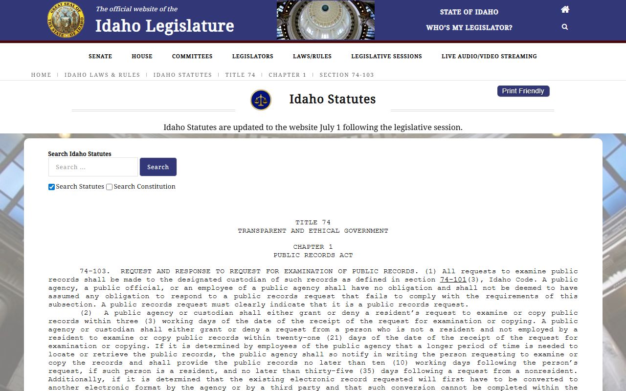 Payette County court records Idaho public records response statute