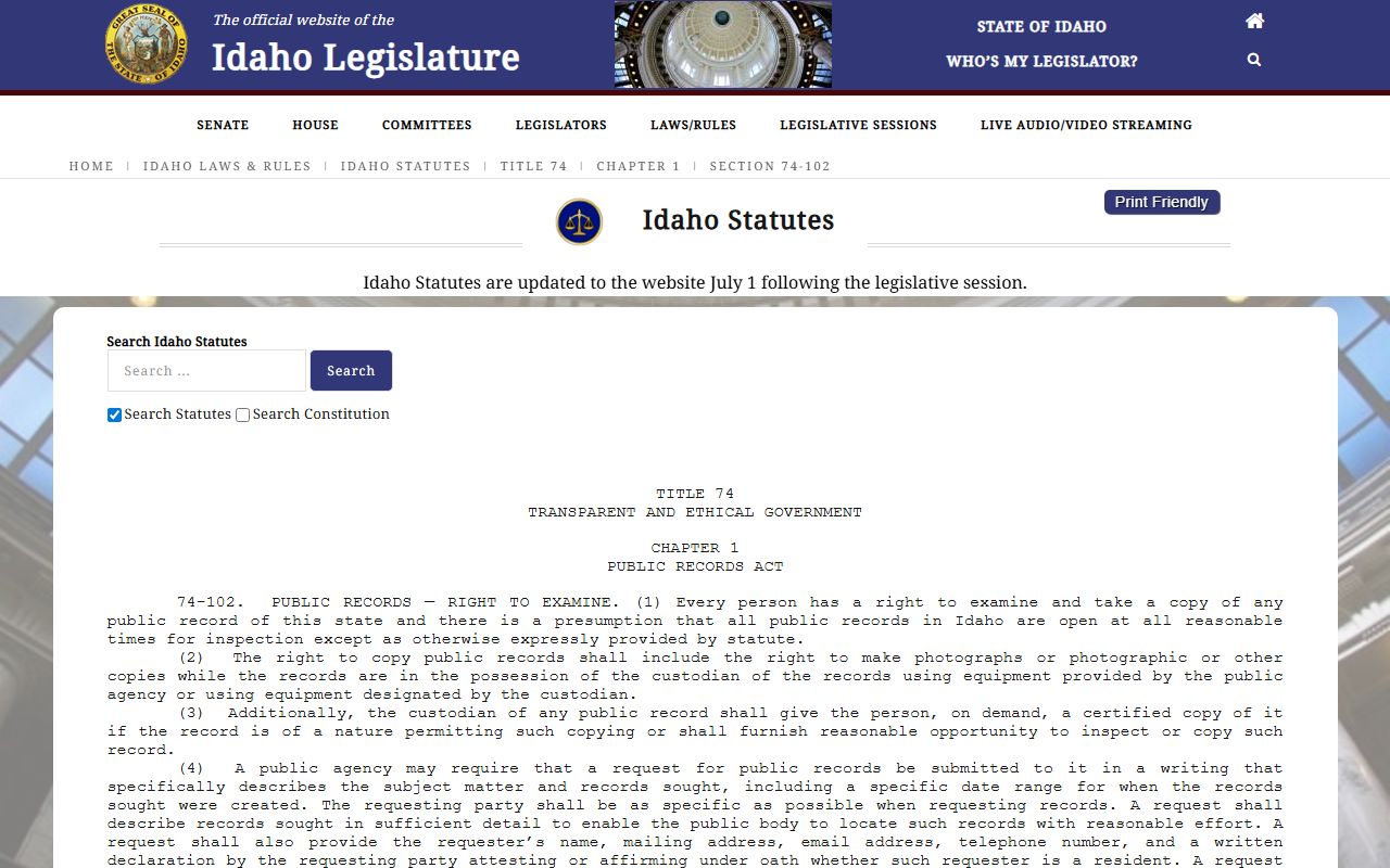 Payette County court records Idaho public records right to examine