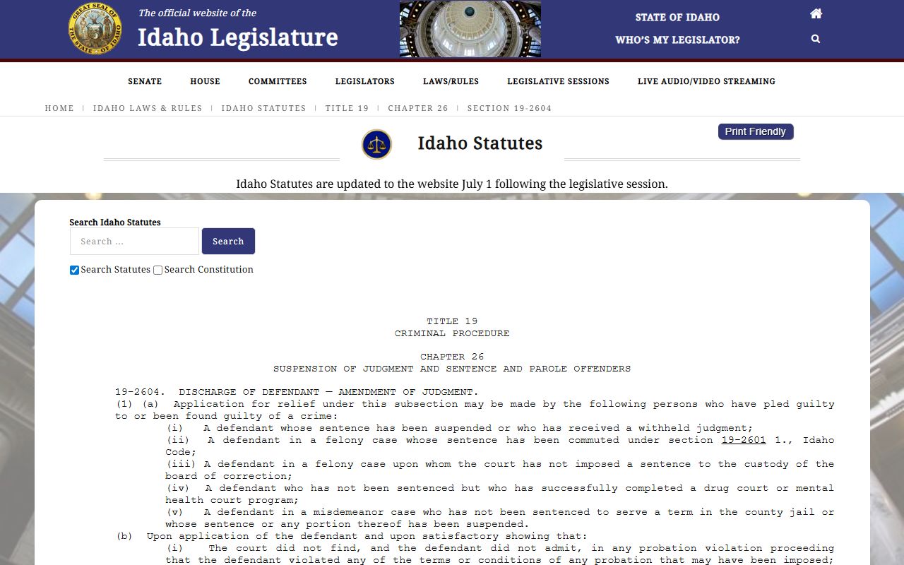 Payette County criminal court records dismissal set-aside amendment statute